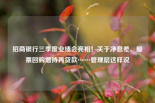 招商银行三季度业绩会亮相！关于净息差、股票回购增持再贷款……管理层这样说