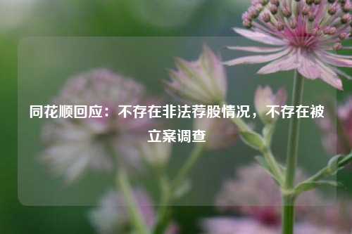 同花顺回应：不存在非法荐股情况，不存在被立案调查