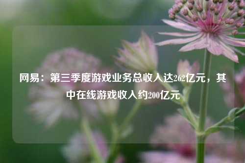 网易：第三季度游戏业务总收入达262亿元，其中在线游戏收入约200亿元