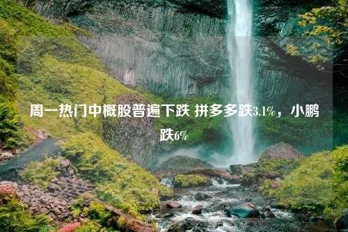 周一热门中概股普遍下跌 拼多多跌3.1%，小鹏跌6%